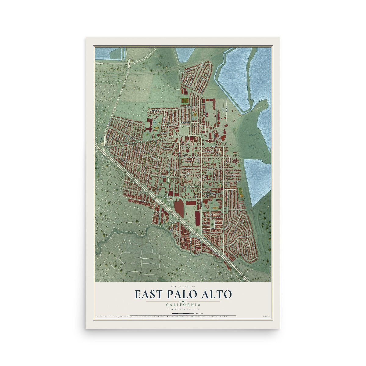 Map of East Palo Alto, California, 12 x 18 inch unframed archival matte print
