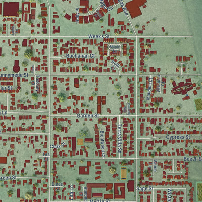 Second close-up of the map of East Palo Alto, California print showing more streets and buildings
