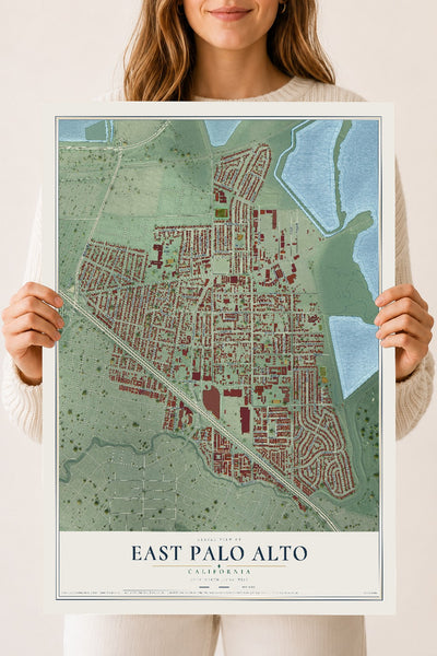 Map of East Palo Alto, California, 18 x 24 inch unframed archival matte print
