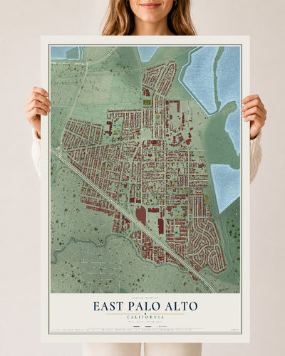 Map of East Palo Alto, California, 24 x 36 inch unframed archival matte print