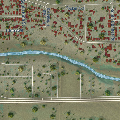 Close-up of the map of East Porterville, California print showing street and building detail