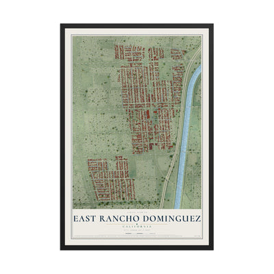 Map of East Rancho Dominguez, California, 12 x 18 inch print in a black wood frame