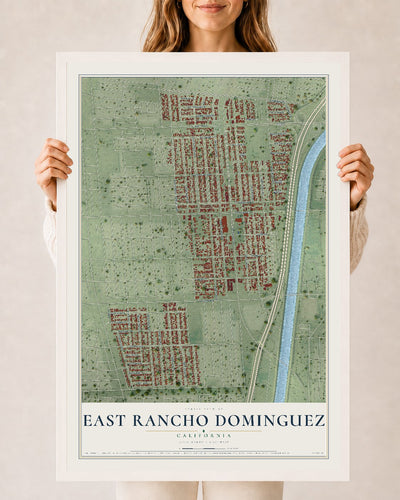Map of East Rancho Dominguez, California, 24 x 36 inch print in a white wood frame