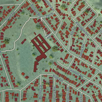 Close-up of the map of East Richmond Heights, California print showing street and building detail