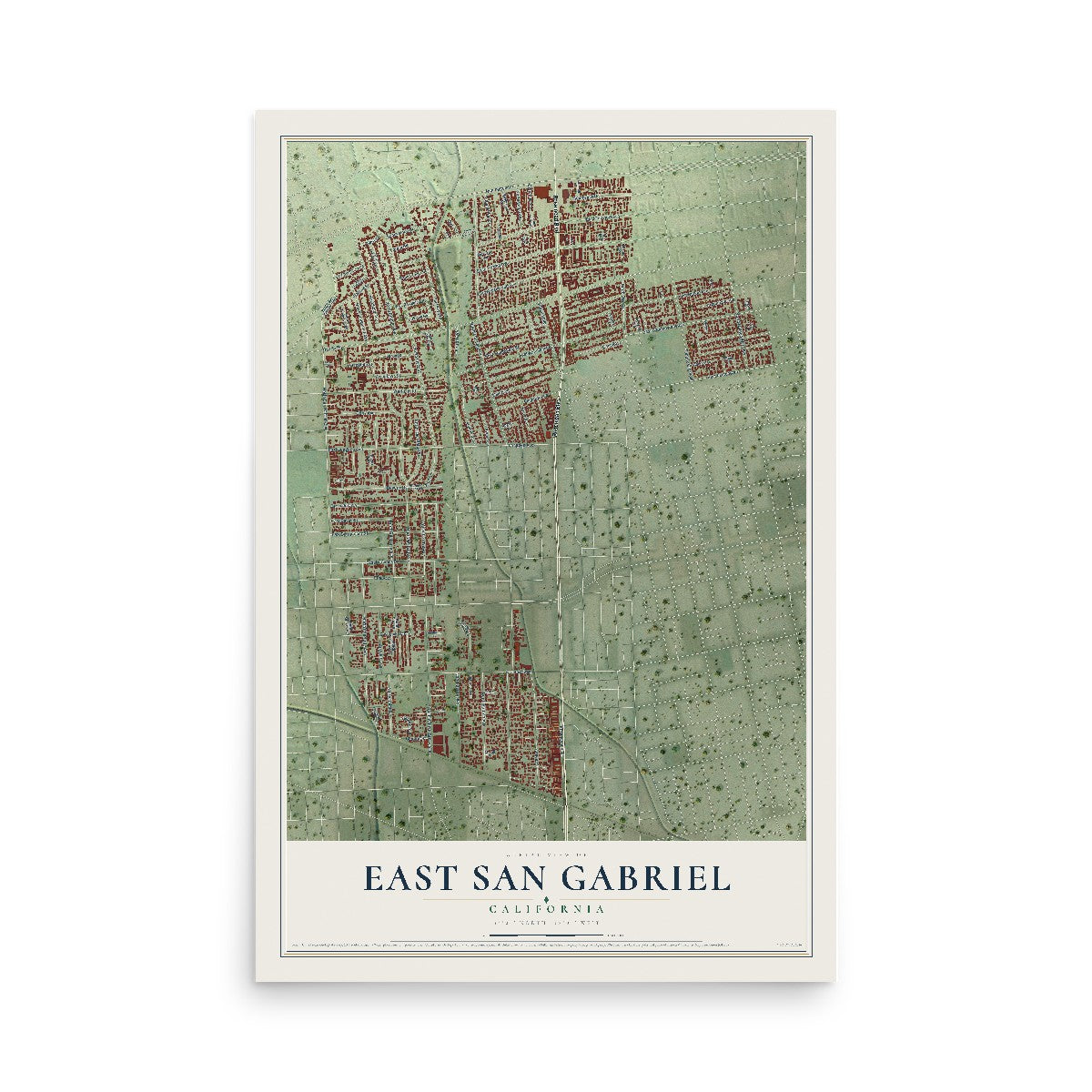 Map of East San Gabriel, California, 12 x 18 inch unframed archival matte print