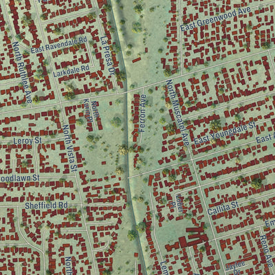 Close-up of the map of East San Gabriel, California print showing street and building detail