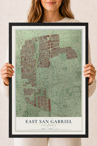 Map of East San Gabriel, California, 18 x 24 inch print in a black wood frame
