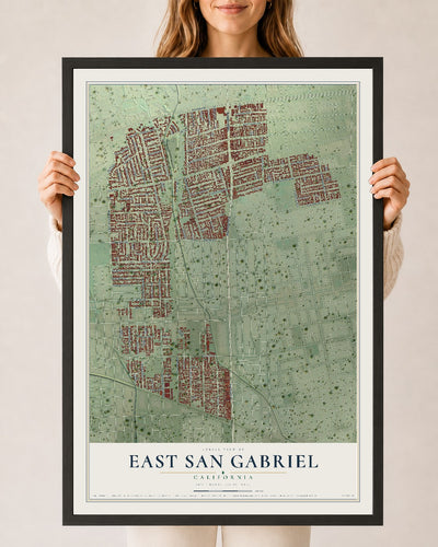 Map of East San Gabriel, California, 24 x 36 inch print in a black wood frame