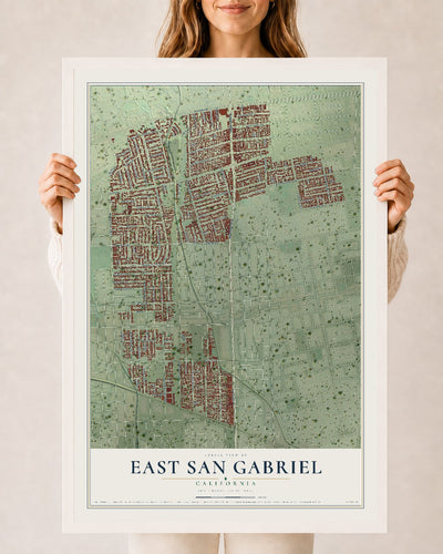 Map of East San Gabriel, California, 24 x 36 inch print in a white wood frame