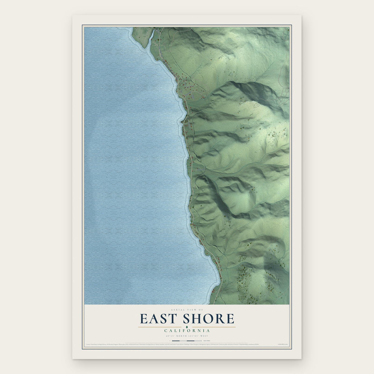 East Shore, California map print, the full design