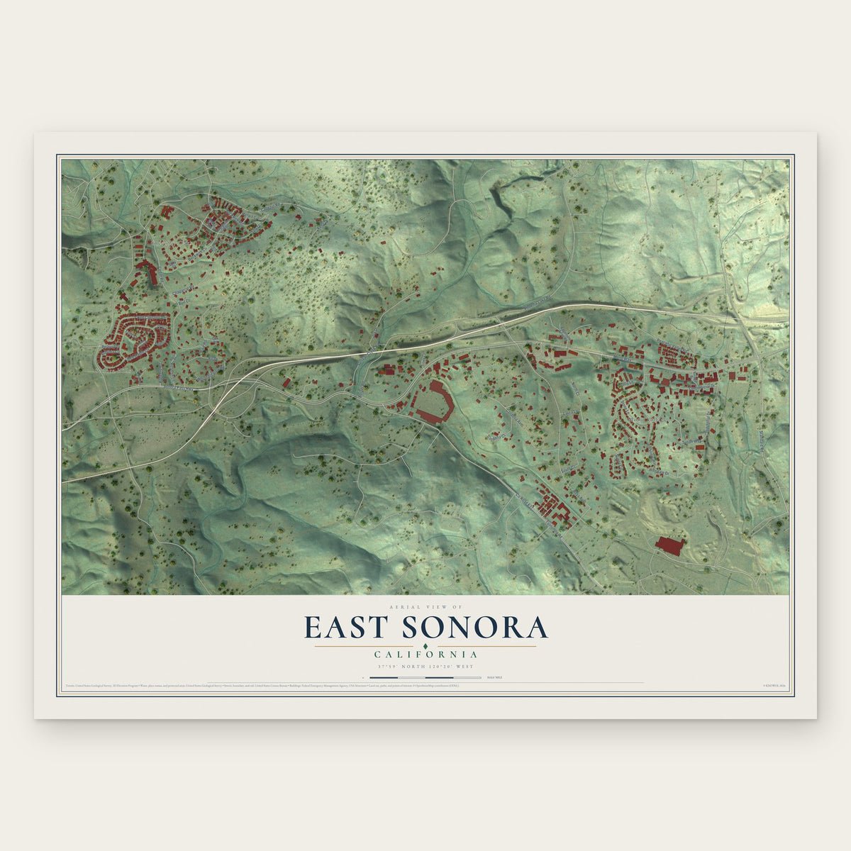 East Sonora, California map print, the full design