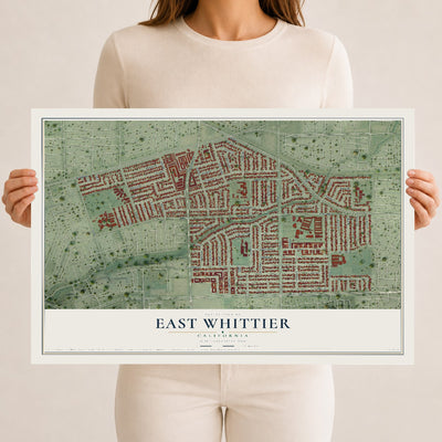 Map of East Whittier, California, 12 x 18 inch unframed archival matte print