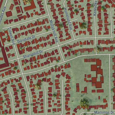 Second close-up of the map of East Whittier, California print showing more streets and buildings