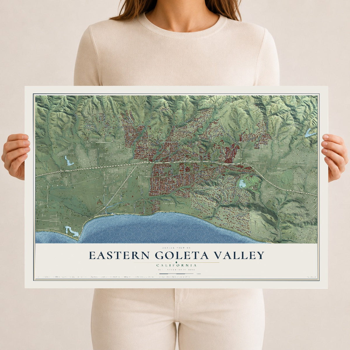 Map of Eastern Goleta Valley, California, 12 x 18 inch unframed archival matte print