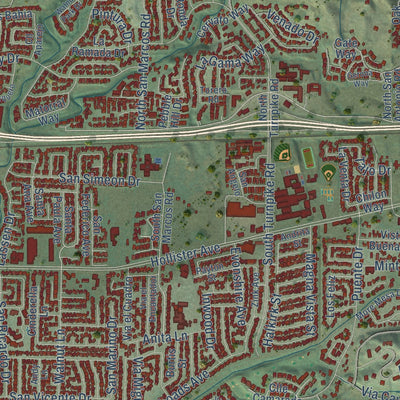 Close-up of the map of Eastern Goleta Valley, California print showing street and building detail