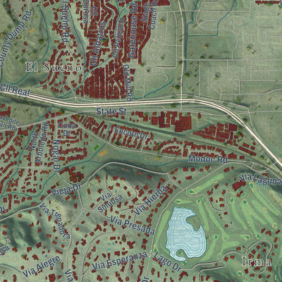 Second close-up of the map of Eastern Goleta Valley, California print showing more streets and buildings
