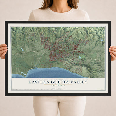 Map of Eastern Goleta Valley, California, 18 x 24 inch print in a black wood frame