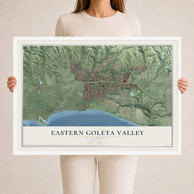 Map of Eastern Goleta Valley, California, 24 x 36 inch print in a white wood frame