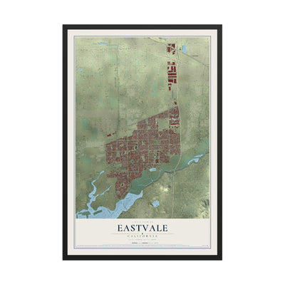 Map of Eastvale, California, 12 x 18 inch print in a black wood frame