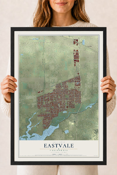 Map of Eastvale, California, 18 x 24 inch print in a black wood frame