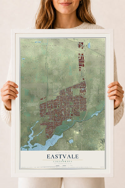 Map of Eastvale, California, 18 x 24 inch print in a white wood frame