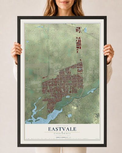 Map of Eastvale, California, 24 x 36 inch print in a black wood frame