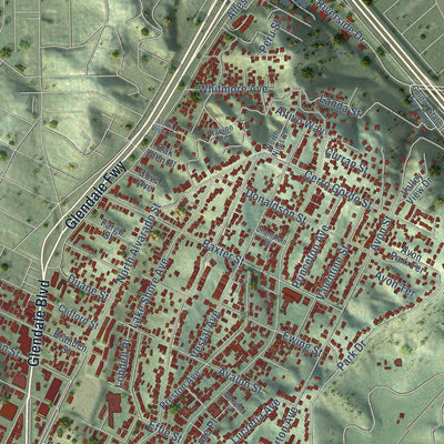 Close-up of the map of Echo Park, California print showing street and building detail