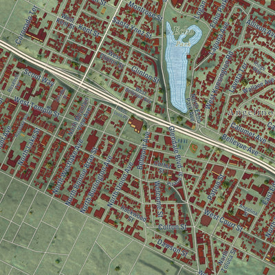 Second close-up of the map of Echo Park, California print showing more streets and buildings