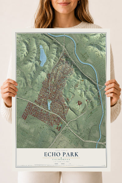 Map of Echo Park, California, 18 x 24 inch unframed archival matte print