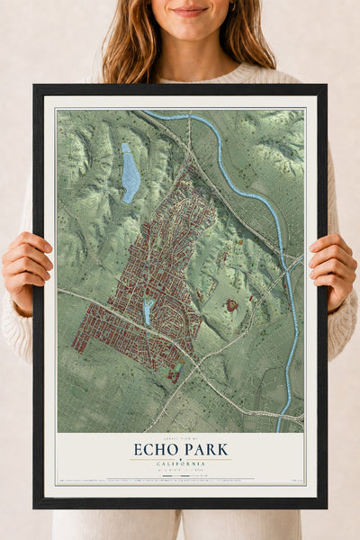 Map of Echo Park, California, 18 x 24 inch print in a black wood frame