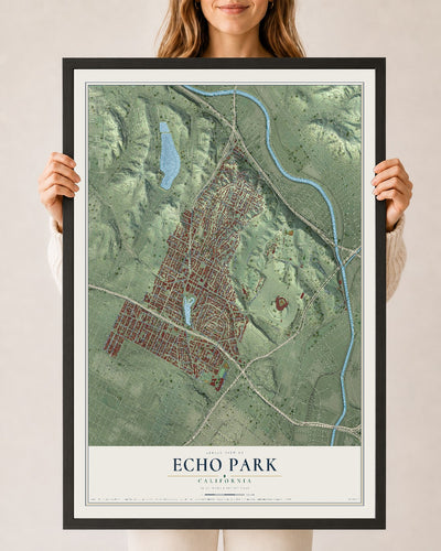 Map of Echo Park, California, 24 x 36 inch print in a black wood frame