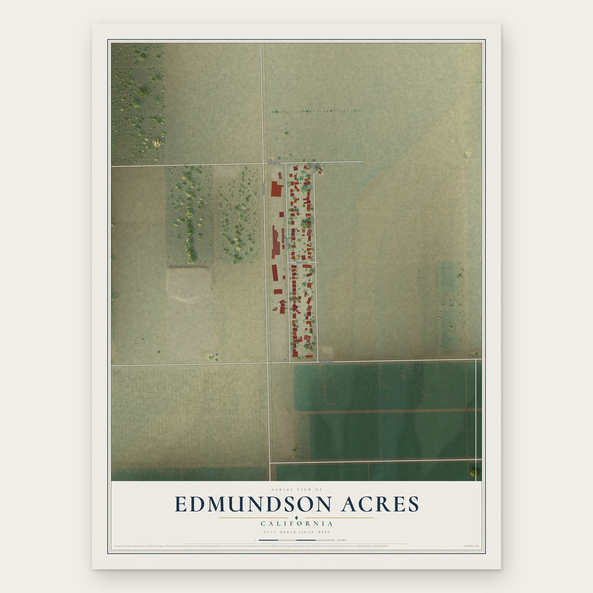 Edmundson Acres, California map print, the full design