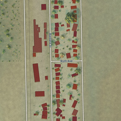 Close-up of the map of Edmundson Acres, California print showing street and building detail