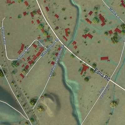 Close-up of the map of Edna, California print showing street and building detail