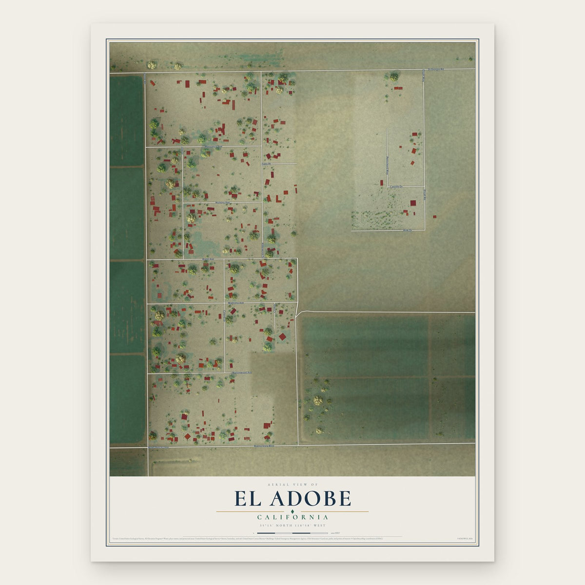 El Adobe, California map print, the full design