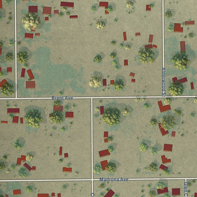 Close-up of the map of El Adobe, California print showing street and building detail