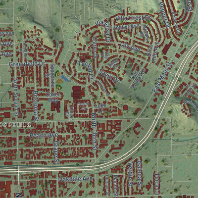 Second close-up of the map of El Cajon, California print showing more streets and buildings