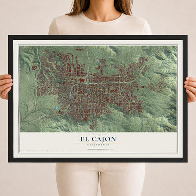 Map of El Cajon, California, 18 x 24 inch print in a black wood frame