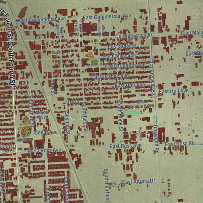 Second close-up of the map of El Centro, California print showing more streets and buildings