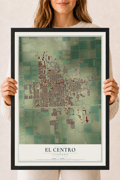 Map of El Centro, California, 18 x 24 inch print in a black wood frame
