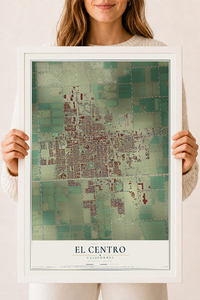 Map of El Centro, California, 18 x 24 inch print in a white wood frame