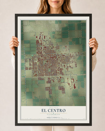 Map of El Centro, California, 24 x 36 inch print in a black wood frame