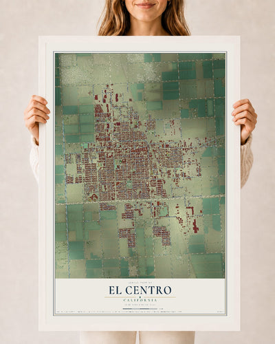 Map of El Centro, California, 24 x 36 inch print in a white wood frame