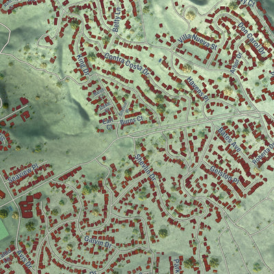Close-up of the map of El Cerrito, California print showing street and building detail