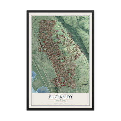 Map of El Cerrito, California, 12 x 18 inch print in a black wood frame