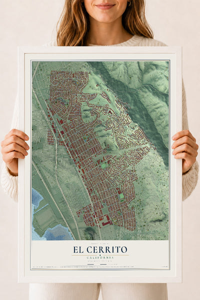 Map of El Cerrito, California, 18 x 24 inch print in a white wood frame