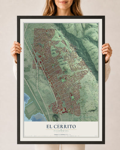Map of El Cerrito, California, 24 x 36 inch print in a black wood frame