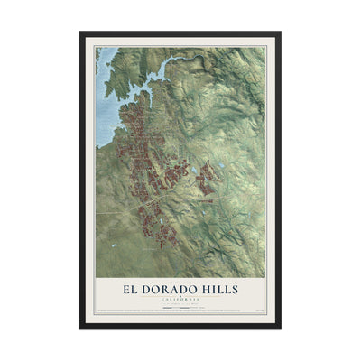 Map of El Dorado Hills, California, 12 x 18 inch print in a black wood frame