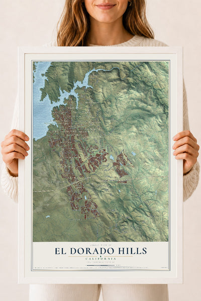 Map of El Dorado Hills, California, 18 x 24 inch print in a white wood frame