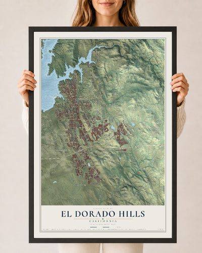 Map of El Dorado Hills, California, 24 x 36 inch print in a black wood frame
